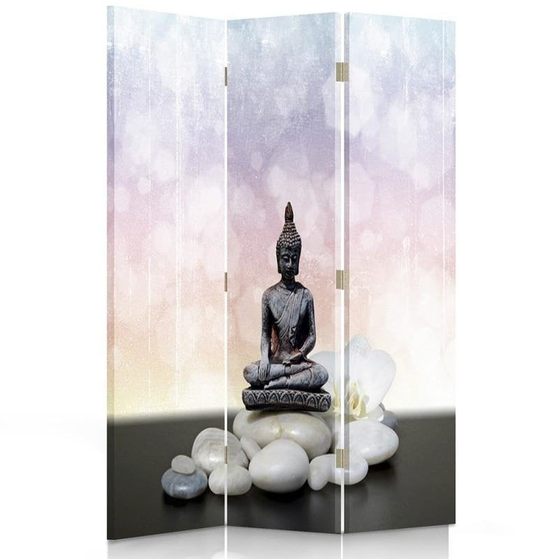 Room divider Double-sided rotatable, Buddha figurine and stones