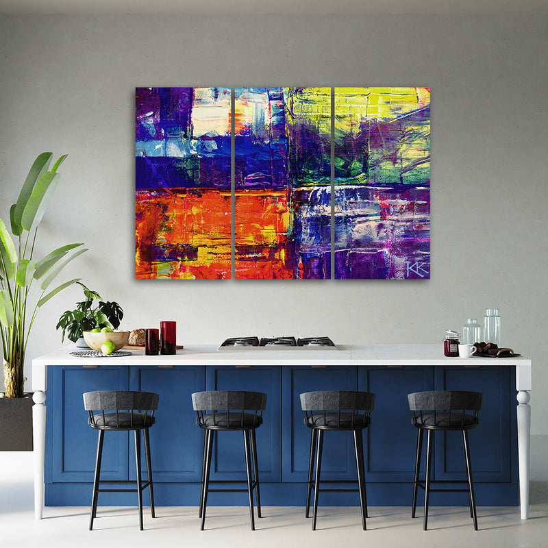 Three piece picture deco panel, Colorful abstract hand painted