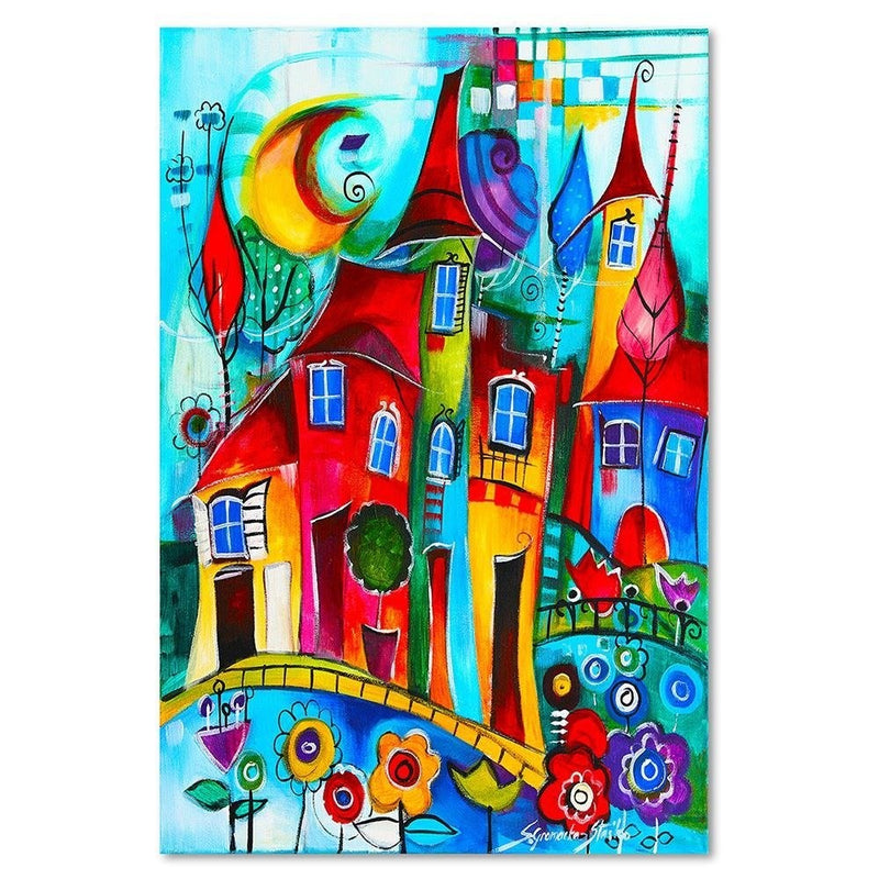 Canvas print, Colourful town at night