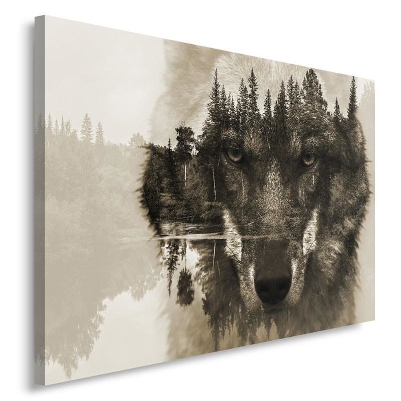 Cuadro, Lobo delante de un bosque - marrón