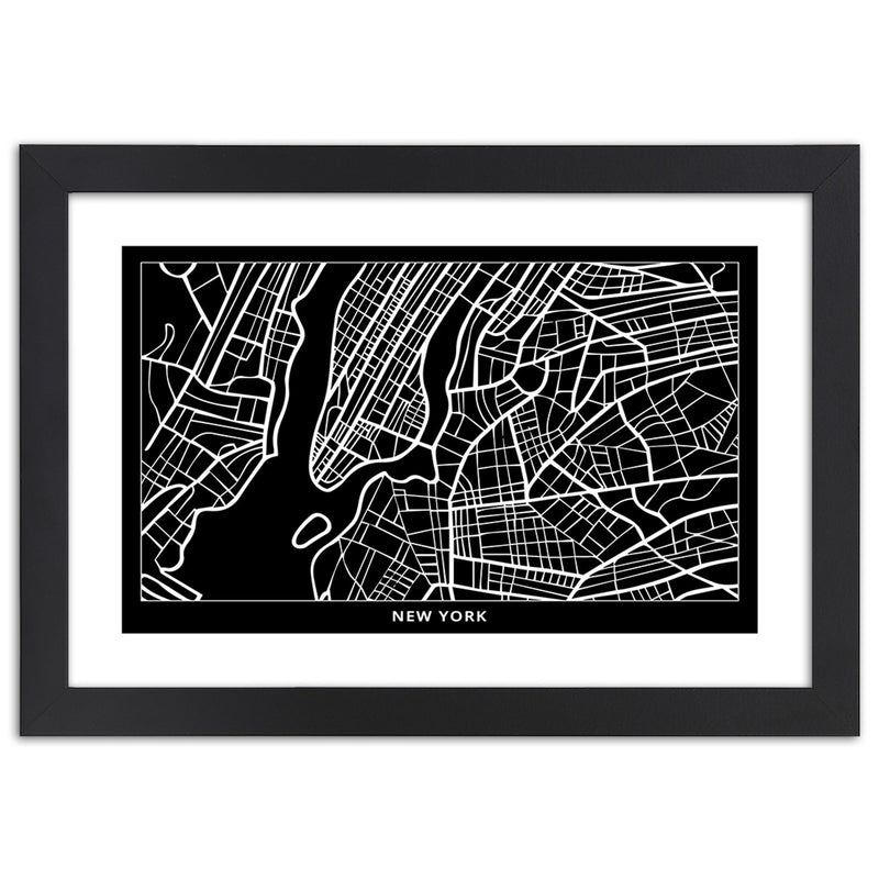 Cuadro en marco negro, Plano de la ciudad de Nueva York