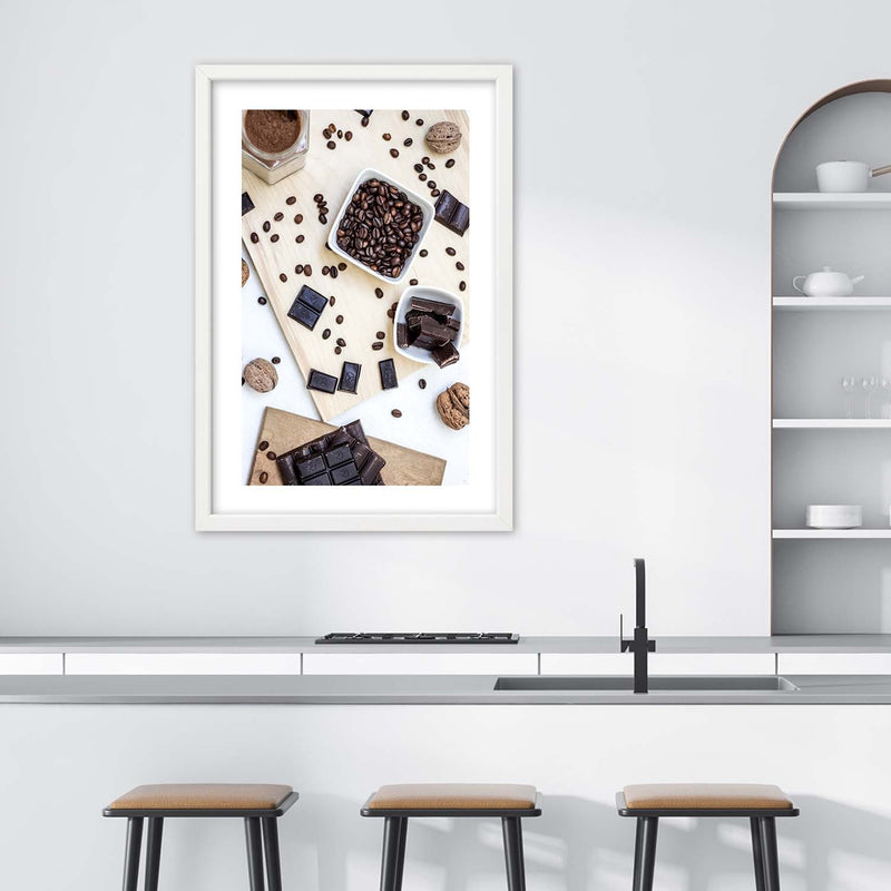 Picture in white frame, Coffee mess