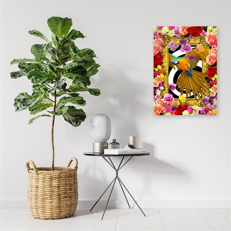 Canvas print, Parrot and coloured roses