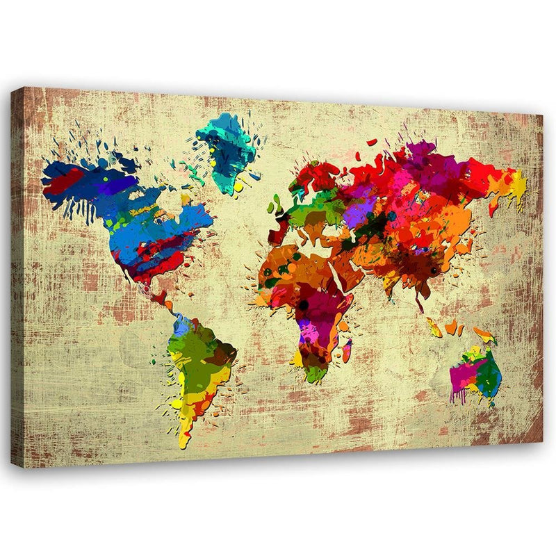 Canvas print, World map in colour