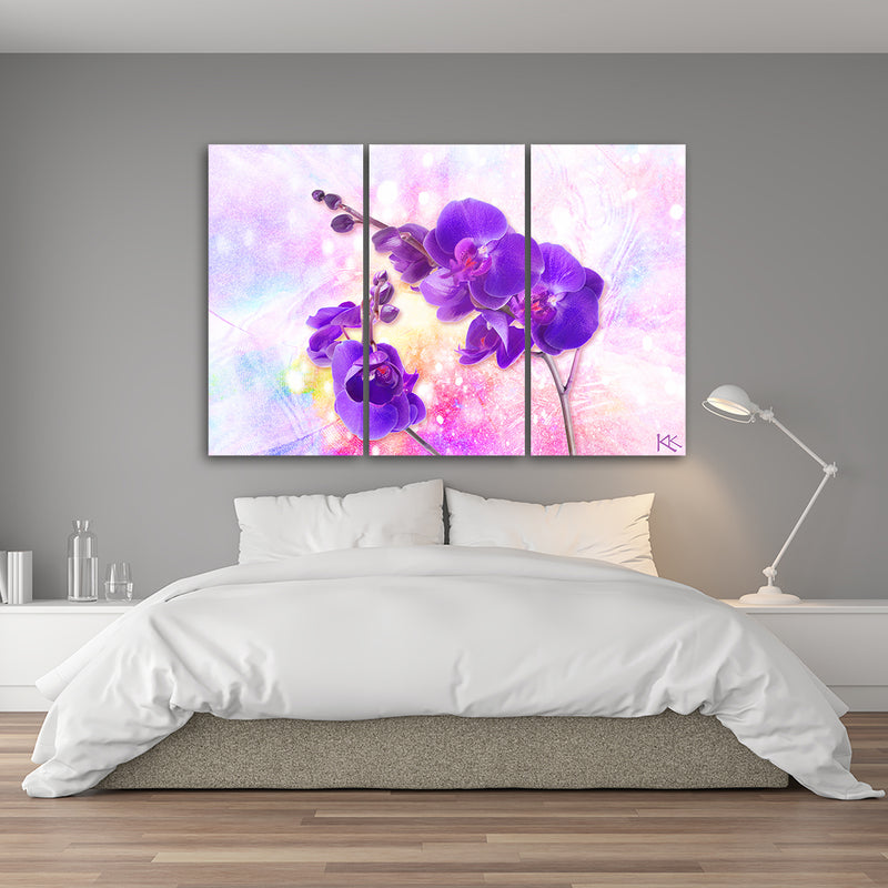 Panel decorativo con cuadros de tres piezas, Flor de orquídea violeta