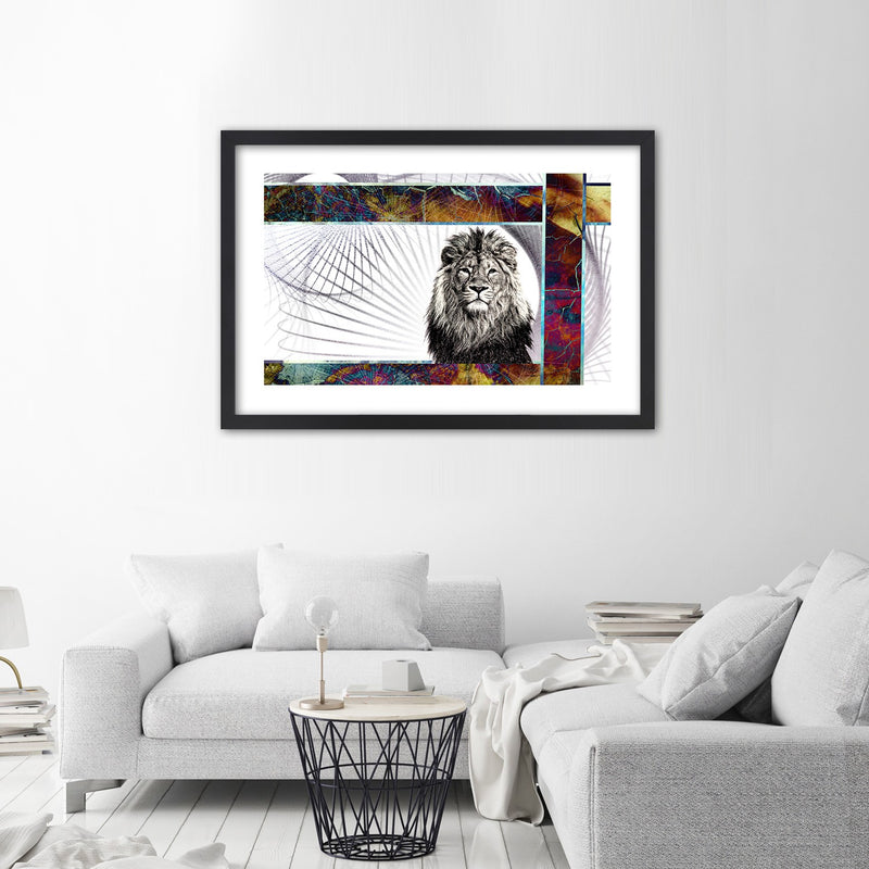 Picture in black frame, Majestic lion