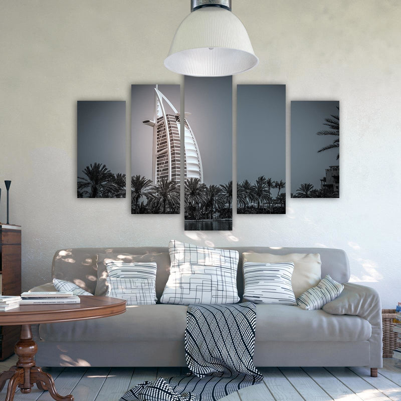 Five piece picture canvas print, Modern hotel in dubai