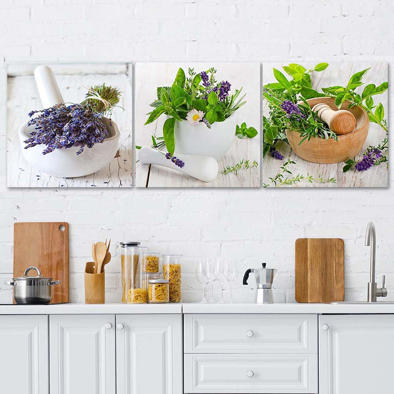 Set of three pictures deco panel, Herbs in the kitchen