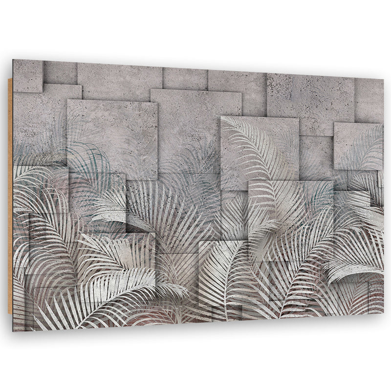 Deco panel print, 3D leaves on concrete imitation background