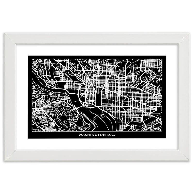 Cuadro en marco blanco, plano de la ciudad de washington.