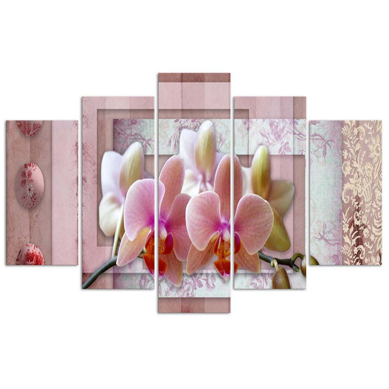 Five piece picture deco panel, Pink orchid