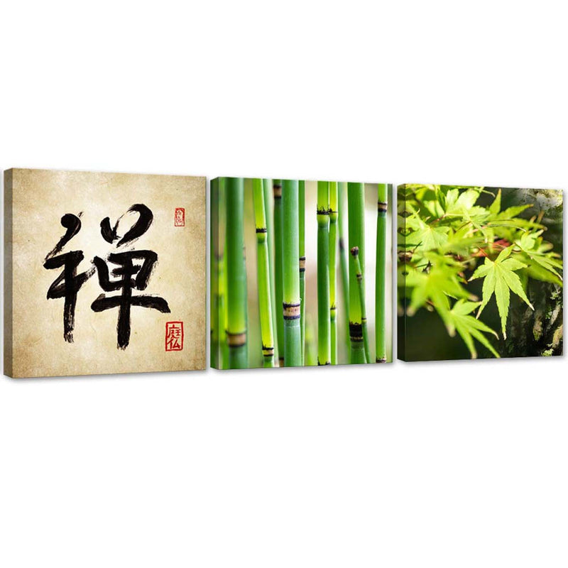 Set of three pictures canvas print, Green asia