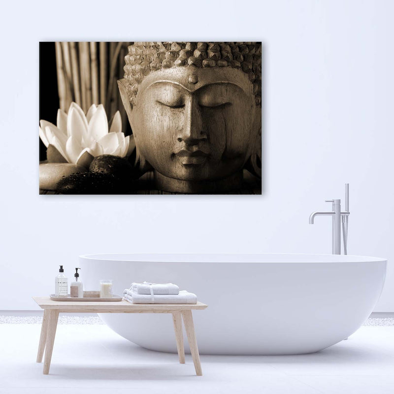 Estampado de panel decorativo, cabeza de Buda con lirio