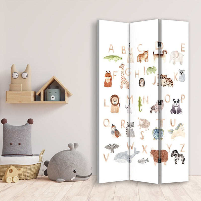 Room divider Double-sided rotatable, Alphabet with animals