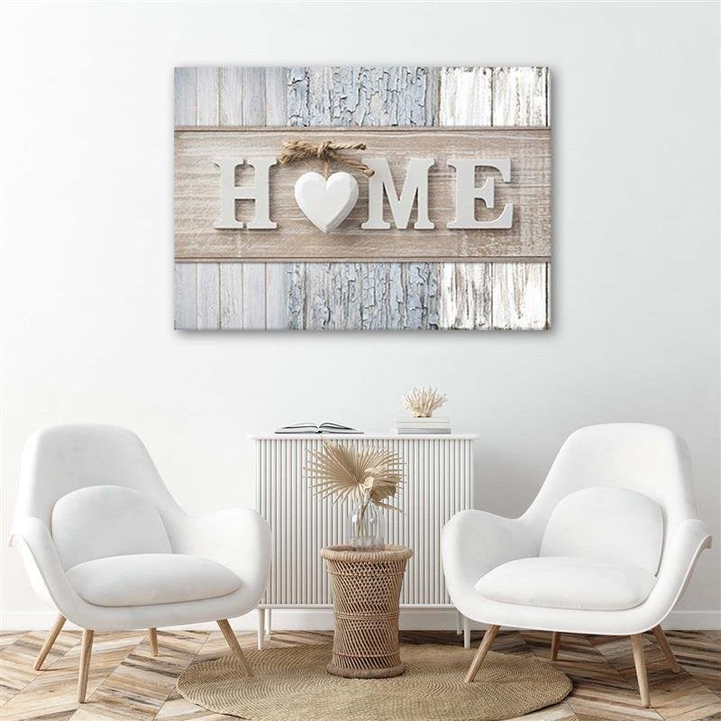 Canvas print, Home inscription on a background of different types of wood