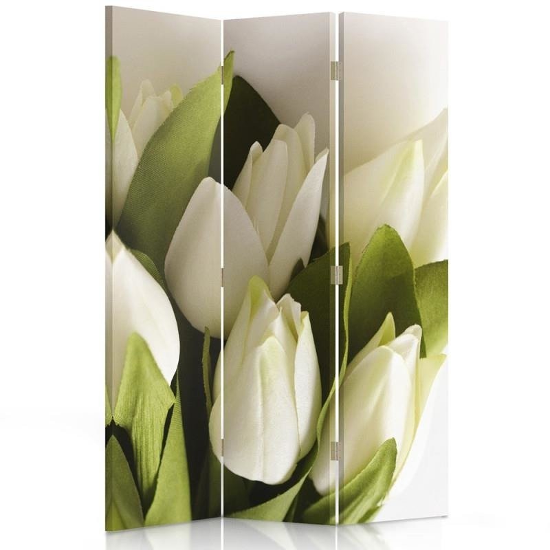 Room divider Double-sided rotatable, Fresh white tulips