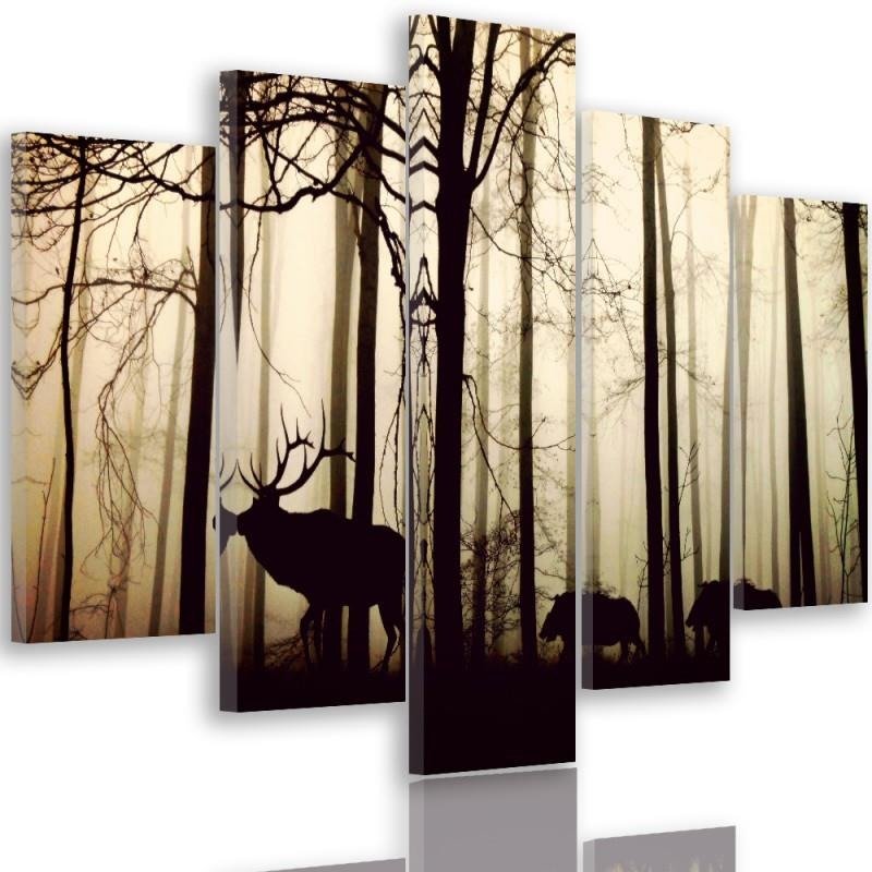 Five piece picture canvas print, Deer in the forest