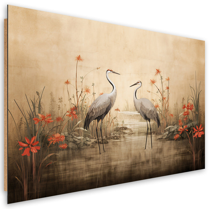 Deco panel picture, Cranes by the lake