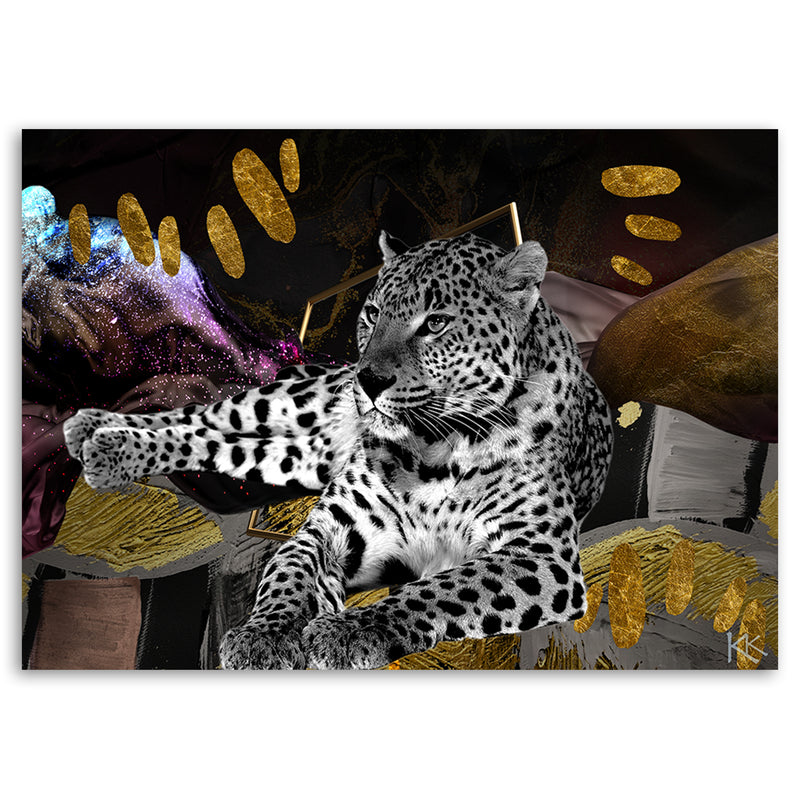 Estampado de panel decorativo, leopardo sobre fondo abstracto