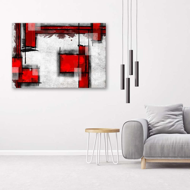Deco panel print, Geometric abstraction in red