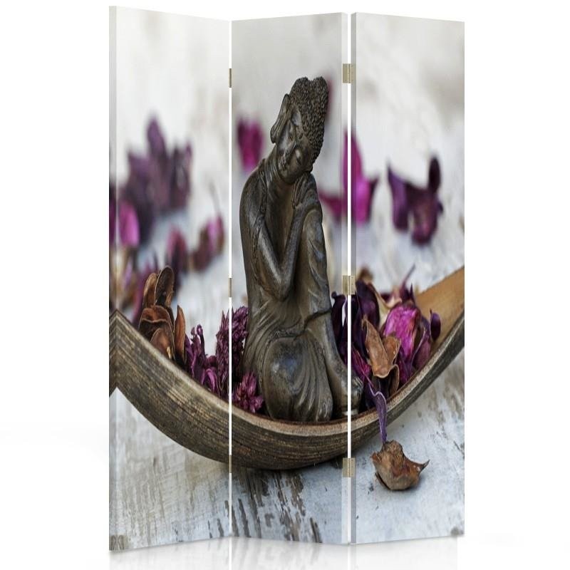 Room divider Double-sided rotatable, Buddha with purple petals