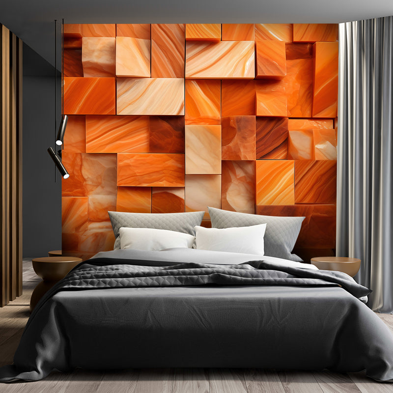 Wallpaper, Orange cube wall 3D
