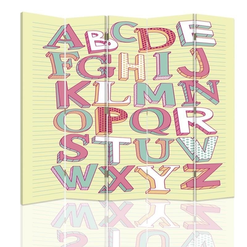 Room divider Double-sided, Alphabet in pastel