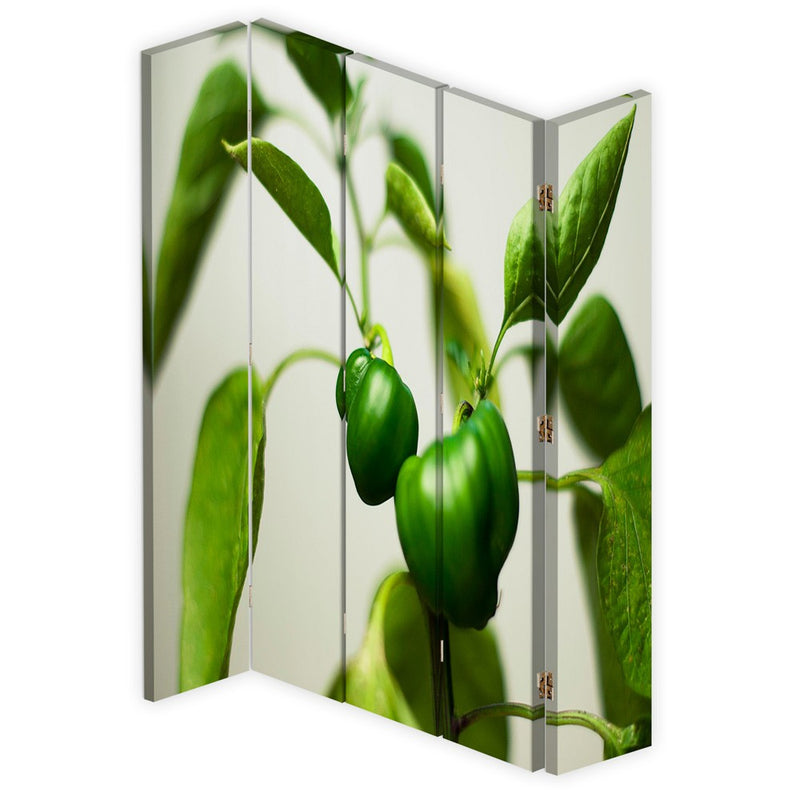 Room divider Double-sided rotatable, Green peppers on a branch