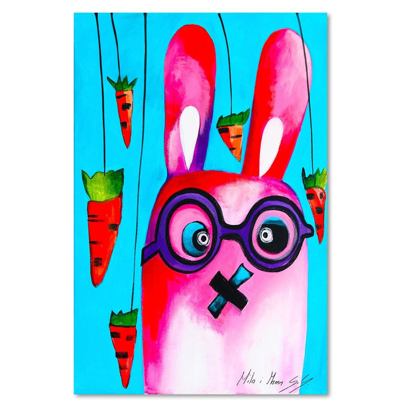Deco panel print, Pink bunny with glasses