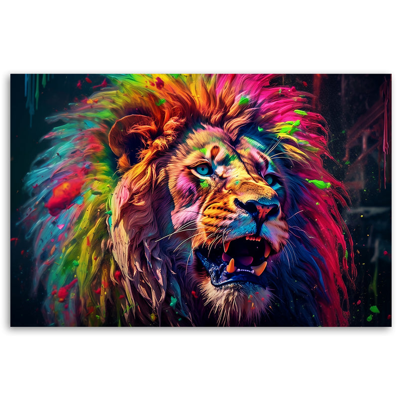Canvas print, Neon Lion Coloured
