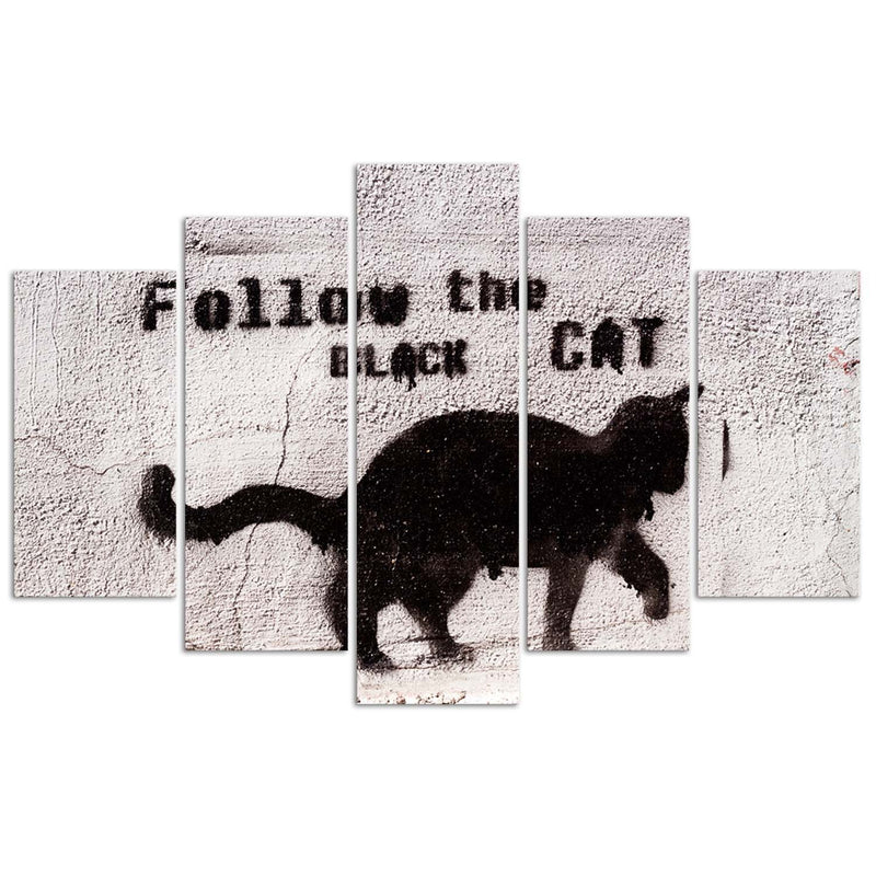 Cuadro en lienzo de cinco piezas, Gato negro