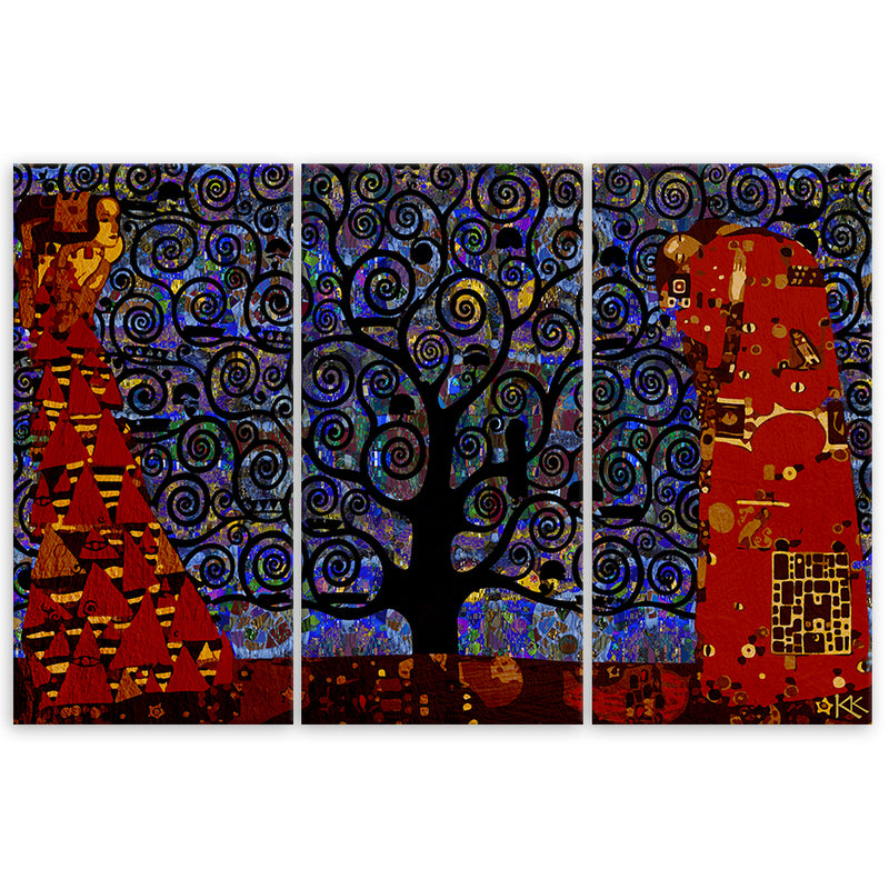 Three piece picture deco panel, Blue Tree of Life abstract
