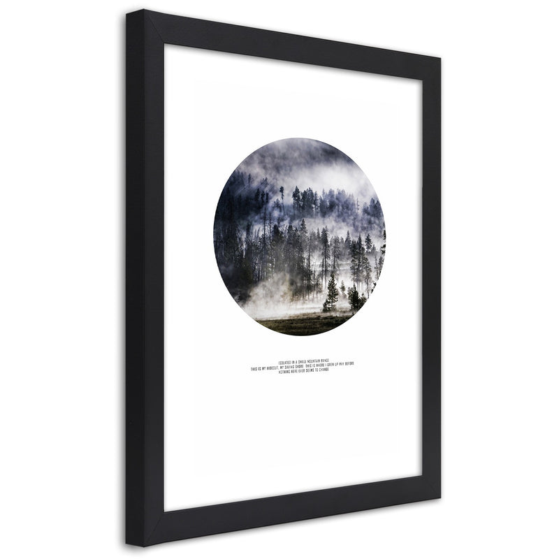 Picture in black frame, Forest in mist