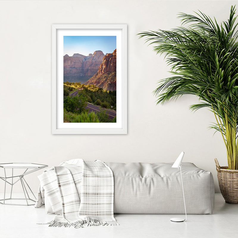 Picture in white frame, Mountain road
