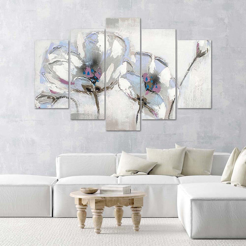 Five piece picture deco panel, Painted flowers
