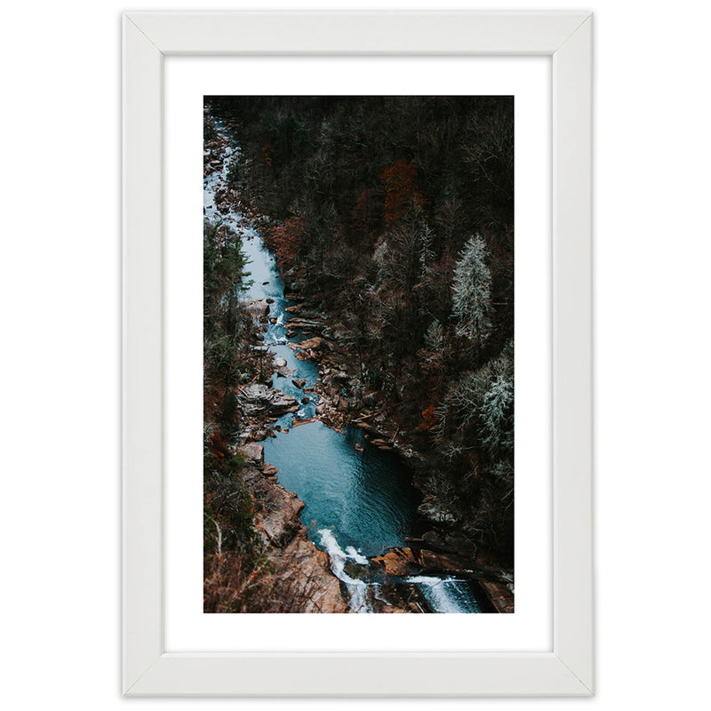 Picture in white frame, River in the forest