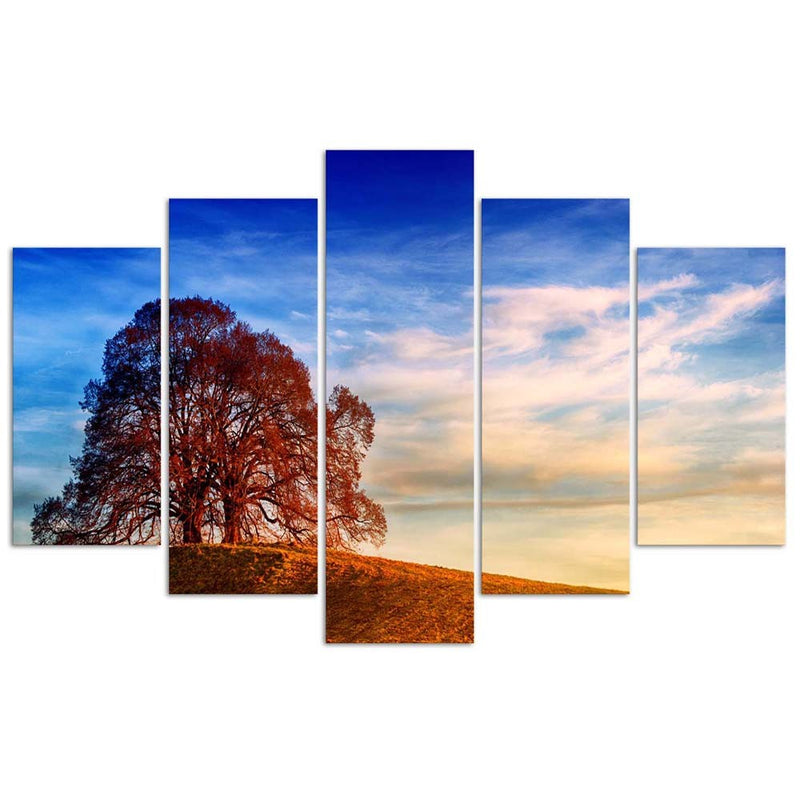 Five piece picture deco panel, Tree on a hill