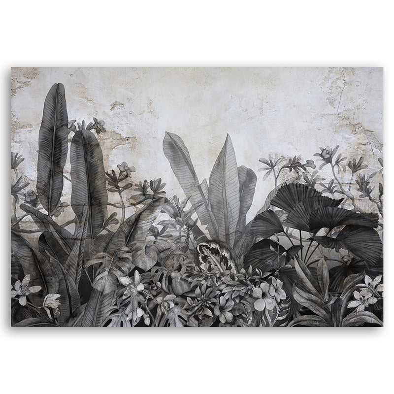 Deco panel print, Black and white leaves on concrete background