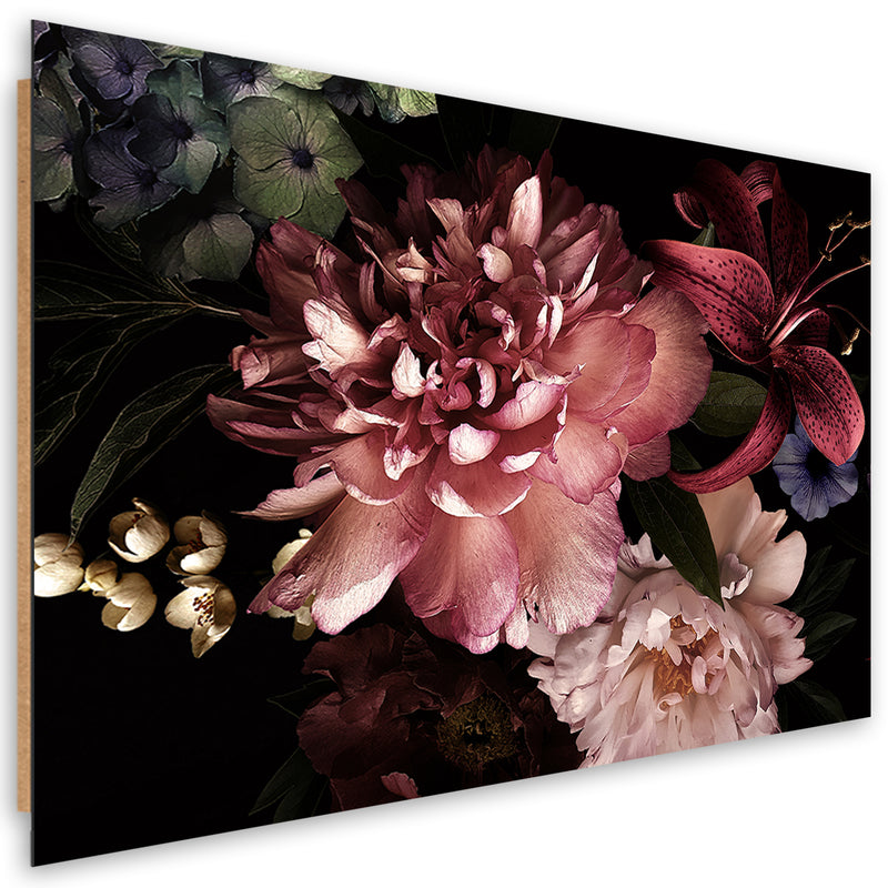 Deco panel print, Bouquet of flowers on dark background
