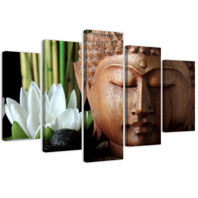 Five piece picture canvas print, Buddha and a white flower