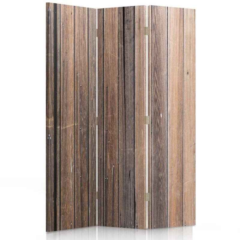 Room divider Double-sided rotatable, Planks in brown