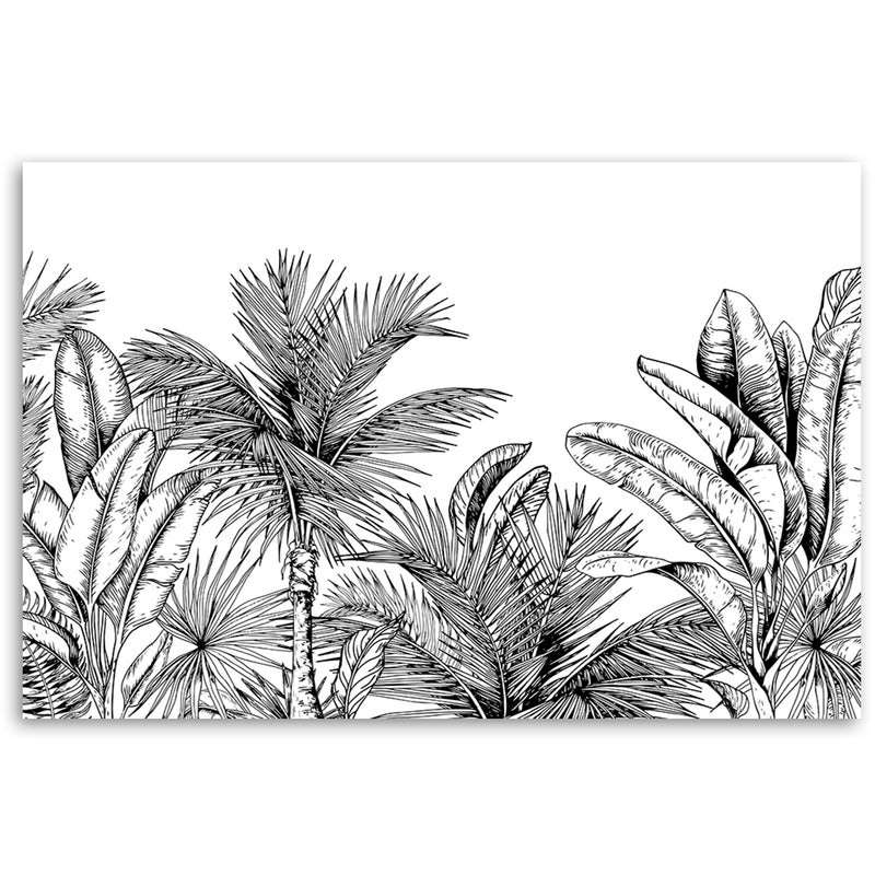 Panel decorativo estampado, hojas en blanco y negro.