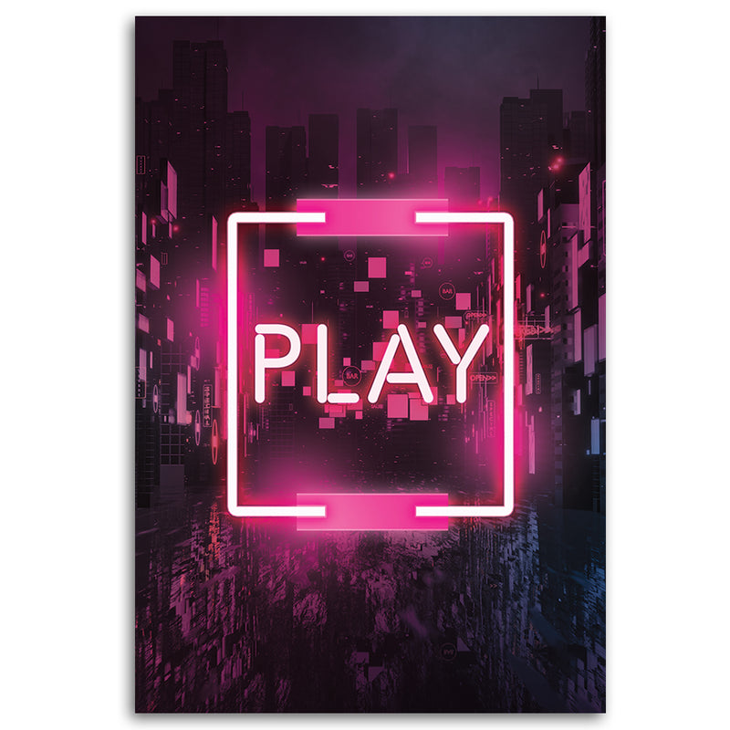 Panel decorativo estampado, escritura rosa PLAY para jugadores