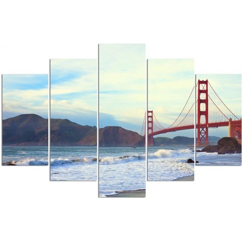 Five piece picture canvas print, Golden gate bridge