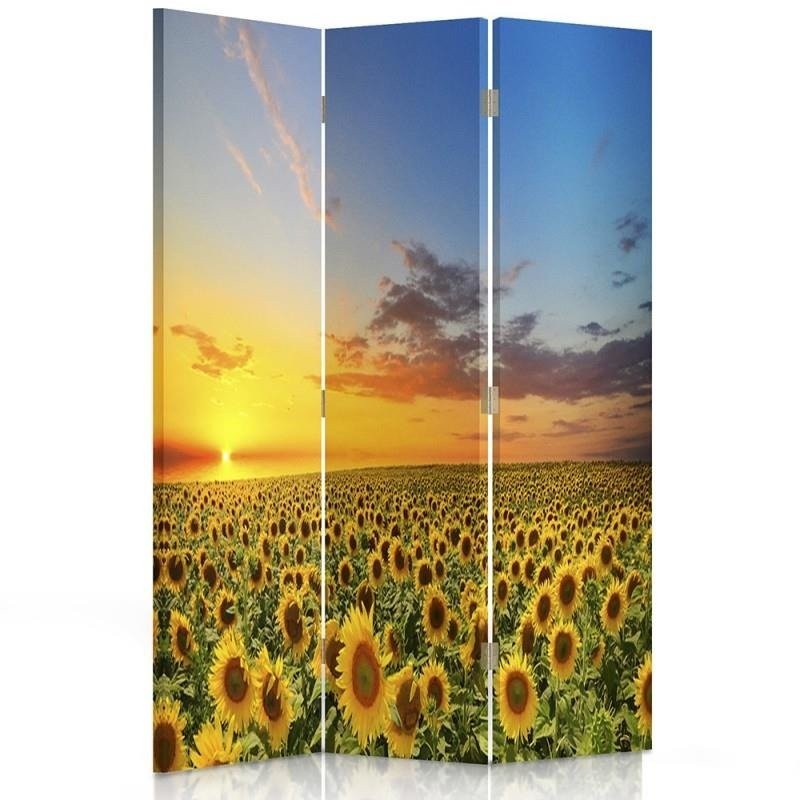 Room divider Double-sided rotatable, Landscape with sunflowers