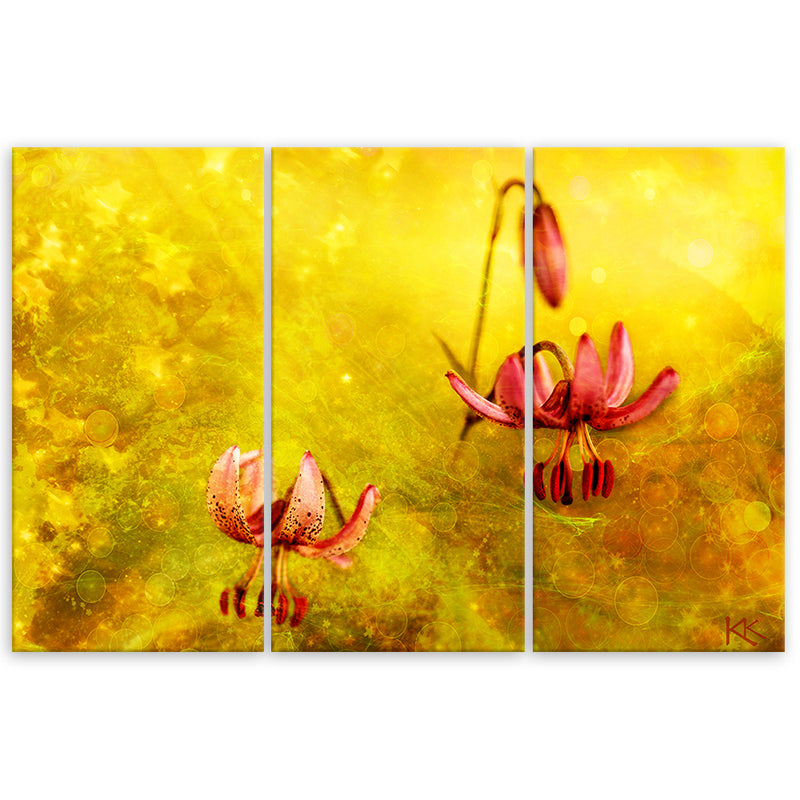 Three piece picture deco panel, Withered tulips flowers
