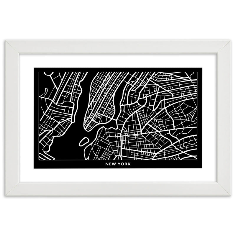 Imagen en marco blanco, plano de la ciudad de Nueva York.
