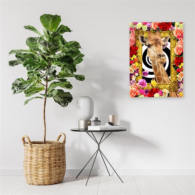 Canvas print, Giraffe and coloured roses