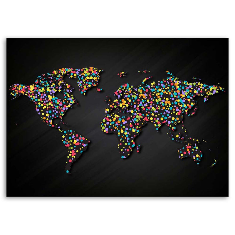Canvas print, World map with coloured dots