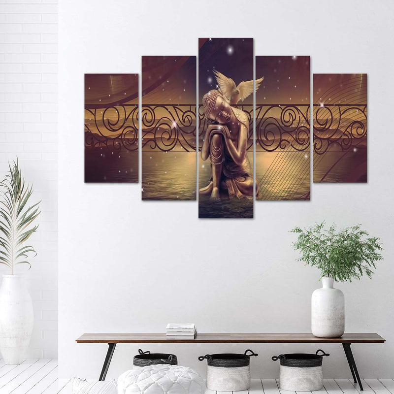 Panel decorativo con imagen de cinco piezas, Buda dorado